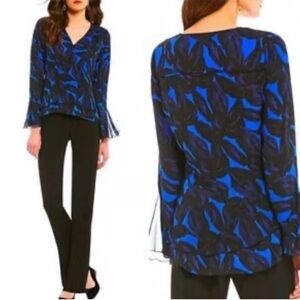 Blue and Black Patterned Blouse